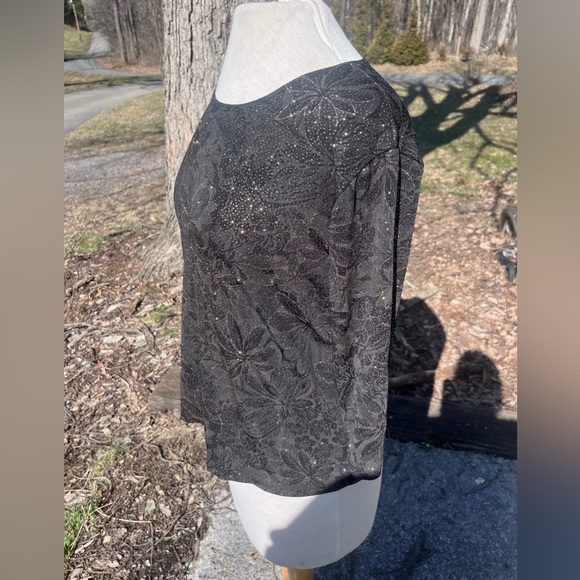 NOTATIONS WOMENS SMALL VINTAGE FLORAL SPARKLE TOP - Picture 5 of 7